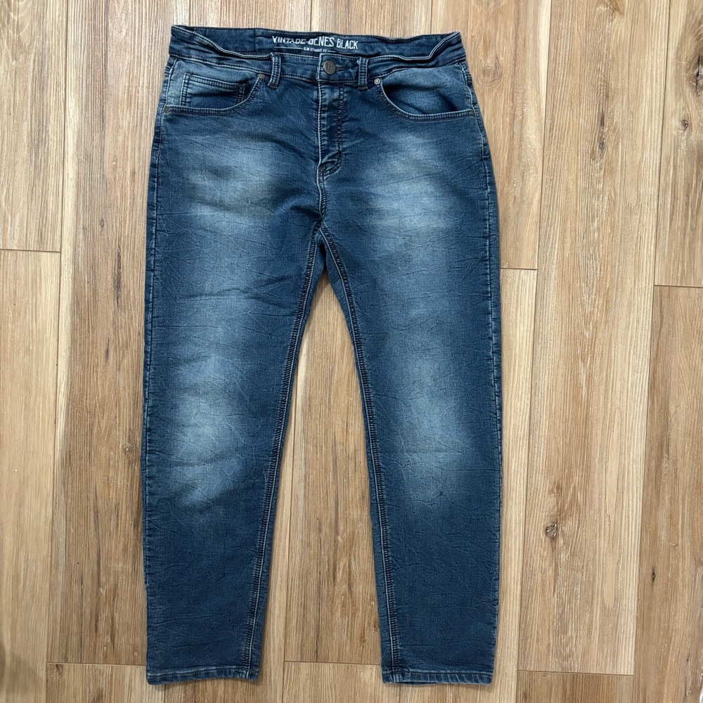 VGB Vintage Genes Black Mens Slim Straight Fit French Terry Denim Jeans 36x30